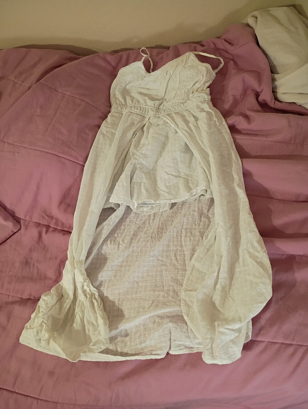 White Cotton Romper Dress with Open Front